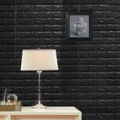 Renkli Duvarlar NW06-70X500cm Kendinden Yapışkanlı Siyah Tuğla Desen 3D Duvar Kağıdı Paneli Tek Parça - 1