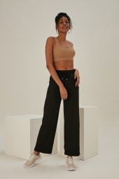 Siyah Bağcıklı Palazzo Günlük Pantolon - 1