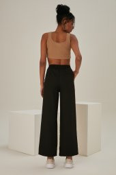 Siyah Bağcıklı Palazzo Günlük Pantolon - 4