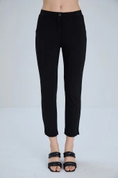 Siyah Pantolon Günlük Kemer Detaylı Lastikli - 1