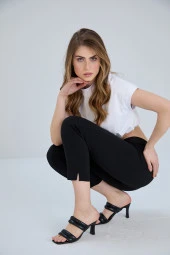 Siyah Pantolon Günlük Kemer Detaylı Lastikli - 5