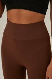 Kahve Seamless Dikişsiz Toparlayıcı Açık Tayt Belden Inceltici Ve Sıkılaştırıcı Yüksek Bel - 2
