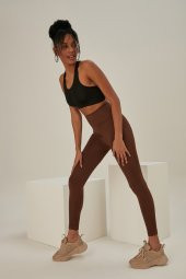 Kahve Seamless Dikişsiz Toparlayıcı Açık Tayt Belden Inceltici Ve Sıkılaştırıcı Yüksek Bel - 4