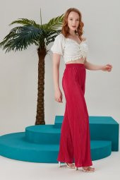 Fuşya Piliseli Günlük Pantolon -Fuşya - Bayan Pantalon - 1