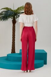 Fuşya Piliseli Günlük Pantolon -Fuşya - Bayan Pantalon - 5