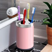 Set Üstü Diş Fırçalık Banyo Metal Diş Fırçası Kabı Kutusu Pembe - 2