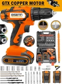 Eisenn Germany E-10027 Orange Çelik Şanzuman Bakır Sargılı Çift Akülü Şarjlı Matkap Vidalama Uç Seti Hediyeli - 1