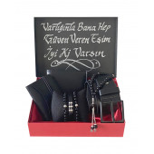 ERKEK HEDİYE SİYAH CÜZDAN-KARTLIK-KEMER-HARFLİ TESBİH-3 ADET BİLEKLİK - 1