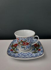 Kütahya Porselen El Dekoru 2 Kişilik Kahve Fincanı Mavi - 1