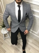 Tomıross Erkek Gri İtalyan Kesim Tek Ceket Slim Fit Dpclss-1219 - 1