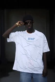 Oversize Pamuklu Bisiklet Yaka Şimşek Baskı Detaylı Erkek Yazlık T-shirt - 1