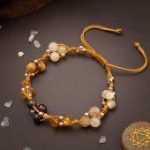 Solar Plexus Çakra Doğal Taş Bileklik - Kaplan Gözü-Bronzit-Kehribar-Aragonit-Kalsit-Sitrin - 4