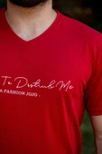 Erkek Kırmızı El Yazısı İmza Baskı Kısa Kollu V Yaka Erkek T-Shirt 23ETSHVYAZ - 5
