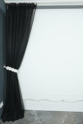DAR ETEK SİYAH  RENK TEK KANAT Hazır dikilmiş Pileli Fon Perde 300*260 cm - 5