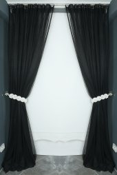 DAR ETEK SİYAH  RENK TEK KANAT Hazır dikilmiş Pileli Fon Perde 300*260 cm - 7