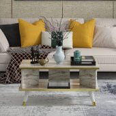 MOBİLYA GEZEGENİ Galipol Orta Sehpa 80 Cm Efes Mermer - Altın Renk thumbnail 1