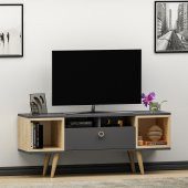 Mobilya Gezegeni Eta Ahşap Ayaklı Tv Ünitesi 120cm Antrasit - Safir Meşe - 1