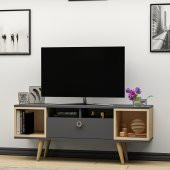 Mobilya Gezegeni Eta Ahşap Ayaklı Tv Ünitesi 120cm Antrasit - Safir Meşe - 2