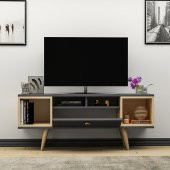 Mobilya Gezegeni Eta Ahşap Ayaklı Tv Ünitesi 120cm Antrasit - Safir Meşe - 3