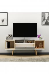 Mobilya Gezegeni Eta Ahşap Ayaklı Tv Ünitesi 120cm Beyaz- Safir Meşe - 3