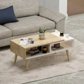 Mobilya Gezegeni Nove Ahşap Ayaklı Orta Sehpa Beyaz-Safir Meşe thumbnail 1