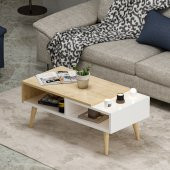 Mobilya Gezegeni Nove Ahşap Ayaklı Orta Sehpa Beyaz-Safir Meşe thumbnail 2