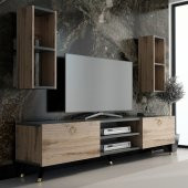 MOBİLYA GEZEGENİ X2136 GOLD TV ÜNİTESİ ANTRASİT ÇIRAĞAN - 1