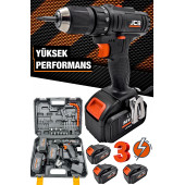 ProJcb Plus American Batman BLACK 3 Bataryalı 58 V 10 Ah Çelik Şanzuman Akülü Şarjlı Matkap Vidalama+Usta Setli - 2
