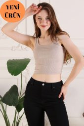 - Kadın Askılı Top Bluz Crop U Yaka Büstiyer - - 1