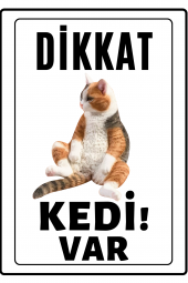 Emach Dizayn Dikkat Kedi Var Uyarı ikaz Levhası PVC Kaplama A4 Şişman Sarı 3 - 1