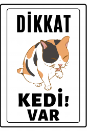 Emach Dizayn Dikkat Kedi Var Uyarı ikaz Levhası PVC Kaplama A4 Sarı Şişman 2 - 1