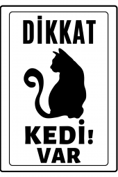 Emach Dizayn Dikkat Kedi Var Uyarı ikaz Levhası PVC Kaplama A4 Sarı Kara - 1