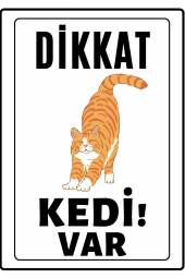 Emach Dizayn Dikkat Kedi Var Uyarı ikaz Levhası PVC Kaplama A4 Sarı 2 - 1