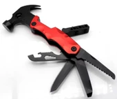 Valkyrie Çok Fonksiyonlu Çekiç Çakı Çantalı Kamp Outdoor Testere Tornavida Seti Kırmızı - 2