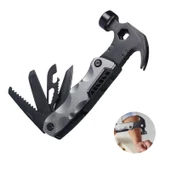 Valkyrie Çok Fonksiyonlu Çekiç Çakı Çantalı Kamp Outdoor Testere Tornavida Seti Gri - 5