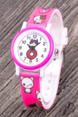 Çocuk Kol Saati Pembe Silikon Kordon Kız Çocuk Kedi Desenli Rakamlı Analog ST-304340 - 2