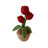 Örgü Kırmızı Üçlü Lale Amigurumi Organik Oyuncak - 1