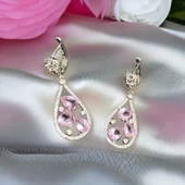 Pembe Damla Taşlı Zirkon Dizme 1. Kalite İthal 925 Ayar Kadın Gümüş Küpe - 1
