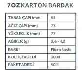 Dağyüce Kağıt Karton Bardak Tek Kullanımlık Çay Kahve Bardağı - 7 Oz - 3000 Adet / Koli - 4