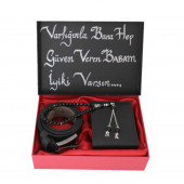 Erkek Hediye Set Siyah Cüzdan- Kemer -Kişiye Özel Harfli Tesbih - 1