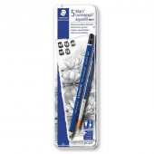 Staedtler Mars Lumograph Aquarell Dereceli Kalem 5lı Set + Fırça Metal Kutu - 1