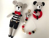 Yeni Doğan Papyonlu Ayıcık Seti Amigurumi Organik Oyuncak - 1
