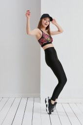 Siyah Parlak Yüksek Bel Toparlayıcı Orjinal Disco Tayt - 1