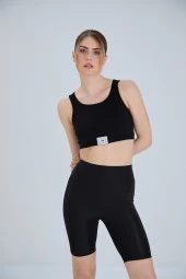 Biker Tayt Spor Tayt Kısa Tayt Yüksek Bel Toparlayıcı Şort Comfort Siyah - 1