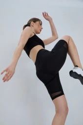 Biker Tayt Spor Tayt Kısa Tayt Yüksek Bel Toparlayıcı Şort Comfort Siyah - 3