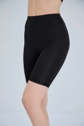 Biker Tayt Spor Tayt Kısa Tayt Yüksek Bel Toparlayıcı Şort Comfort Siyah - 4
