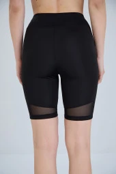 Biker Tayt Spor Tayt Kısa Tayt Yüksek Bel Toparlayıcı Şort Comfort Siyah - 5