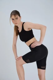 Biker Tayt Spor Tayt Kısa Tayt Yüksek Bel Toparlayıcı Şort Comfort Siyah - 7