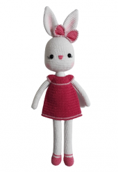 Pembe Elbiseli Şirin Tavşan Amigurumi Organik Oyuncak - 1