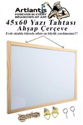 Duvara Monte Beyaz Yazı Tahtası 45x60 cm 1 Adet Laminant Yazı Tahtası Ahşap Çerçeveli Askılı Okul Ofis Büro - 1
